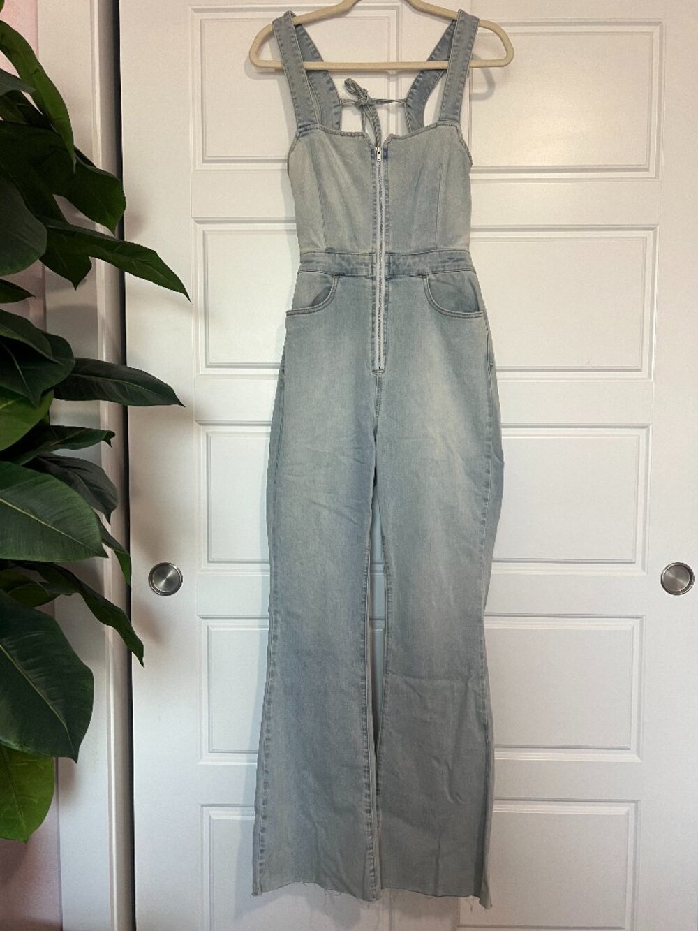 We The Free Crvy 2nd Ave Bootcut Denim Jumpsuit Light Wash Size 6 View 2